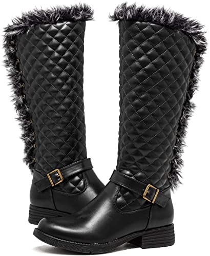 Black Fur-Lined Knee High Riding Boots