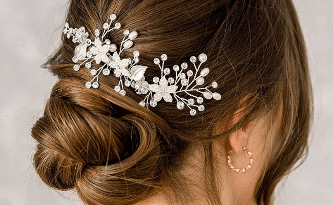 Bejeweled Low Bun winter wedding hairstyle 