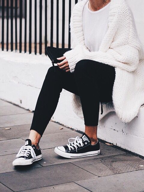 White Pant, White Oversized Shirt And Dark Canvas Shoes