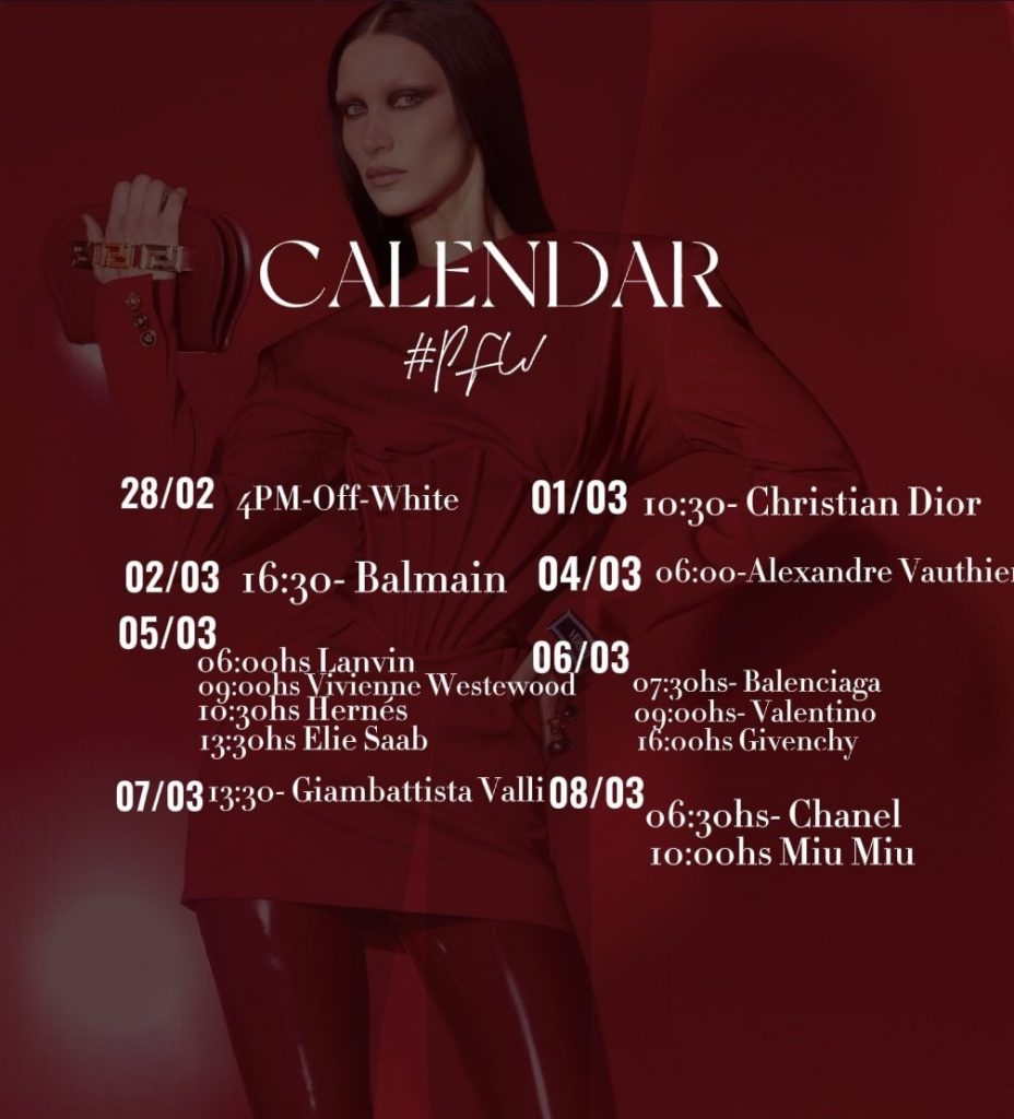 Calendar for week 