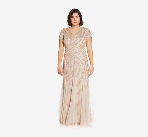 Plus-size Beaded Short Sleeve Gown 