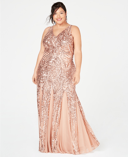 Plus-size Nightway Sequined Mesh Gown
