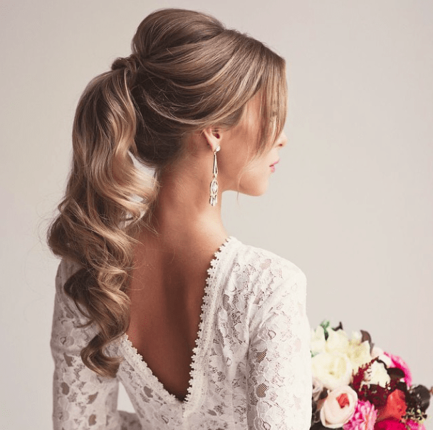 Ponytail hairstyles for brides- Puff and curls